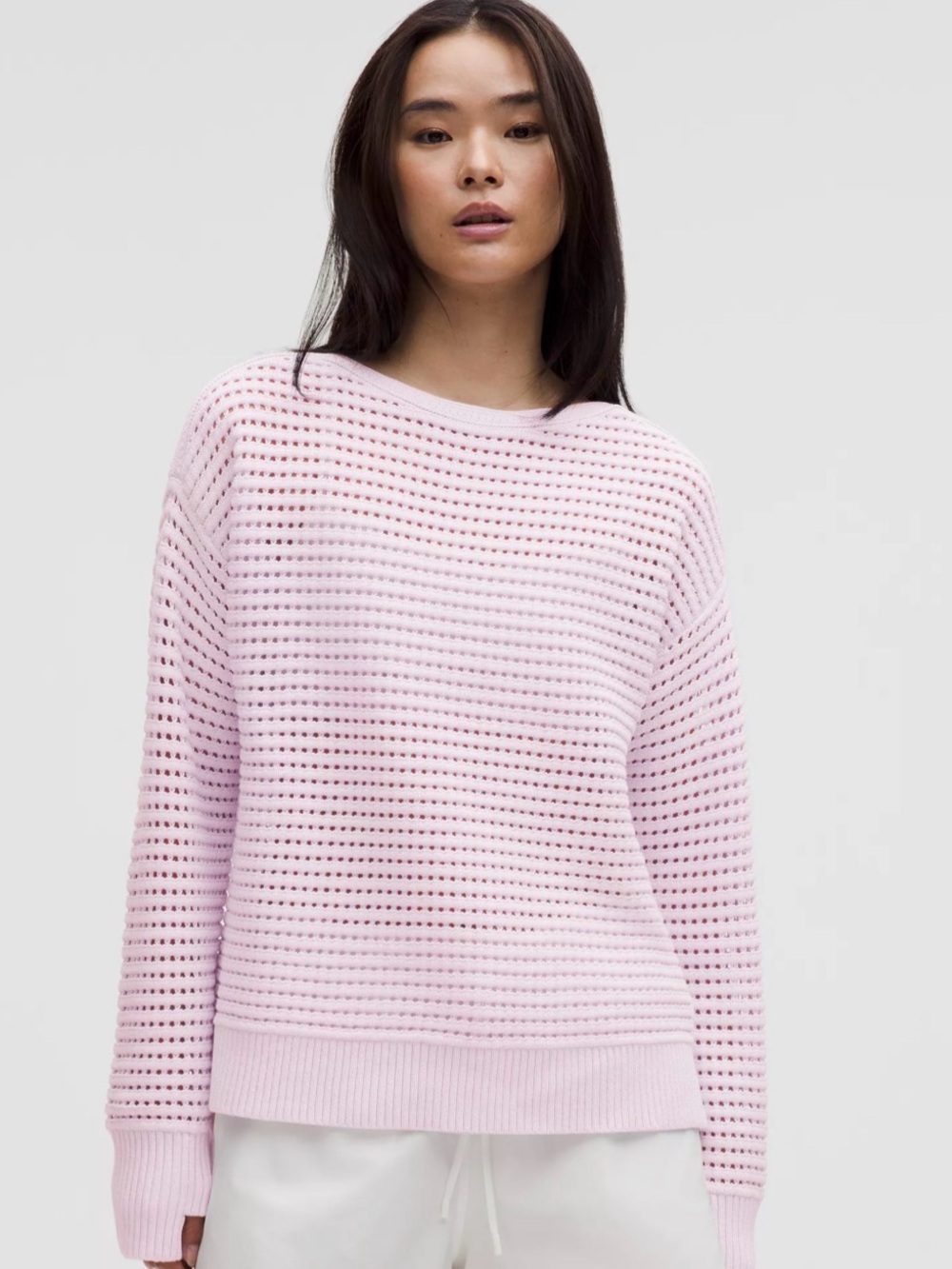 Lululemon Cotton Crochet Pullover Sweater - Light Pink EUC